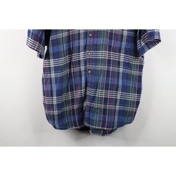 Vintage 90s Streetwear Mens XL Faded Cotton Weave Knit Button Down Shirt Plaid - Picture 3 of 11